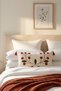 Tomurcuk |   Botanical Branch and Leaf Motif Punch Embroidered Tasseled Cotton Throw Pillow Cover 35X55 cm - 5