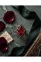 Bronze Women's Ring Authentic Copper Jewelry Margazite Worked Red Shuttle Cut Stone Victorian Style Adjustable - 5