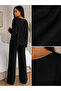 Women's Long Sleeve Report Fabric Embellished Soft Pajama Set – Relaxed Fit Crew Neck Bottom Top Set - 4