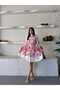 Women's White-Fuchsia Chokella Fabric Mandarin Collar Belted Midi Dress Jen26105-1 - 2