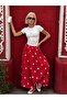 - Red Polka Dot Wide Cut Balloon Skirt - Designer Model - 2