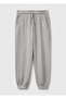 Boy's grey melange ribbed sweatpants with front logo embroidery and pockets
