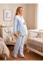 New Season Blue Muslin Fabric Double-Breasted Tie-Up Nursing Feature Special Design Long Sleeve 100% Cotton Maternity Pajama Set - 6