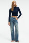 Calida women's Mock Neck Corded Fabric look Slim Fit knitwear navy blue sweater - 6