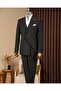 Slim Fit Men's Double-Breasted Bag Pocket Jacket Pants Suit Black T20109-01