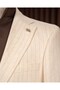 Slim Fit Men's Mono Collar Striped Fabric Jacket Pants Suit Beige T20112-09 - 3
