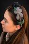 Bym Black Satin Marbled Floral Embroidered Women's Hair Crown Henna Engagement Accessory