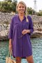 Purple Hakim Collar 3/4 Sleeve Buttoned Pocket Slim Casual Cotton Woven Shirt Dress 85 59 - 4