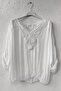 Italian White Lace Collar 3/4 Sleeve Lined Elastic Waist Sequined Silk Woven Blouse 65 70 - 2