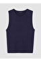 Navy Blue Crew Neck Women's Knitwear Tank Top - 5