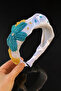 Bym2007-1 Light Lilac Blue Flower Embroidered Women's Hair Crown Henna Engagement Accessory - 2