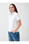 White 100% Cotton Shirt Collar Short Sleeve Blouse - 3