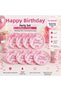 Girl's Birthday Pink Ribbon Party Set Happy Birthday 16 Piece Party Supplies 8 Plates 8 Cups Set