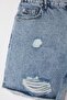 Light Blue Ripped Elastic High Waist Mini 100% Cotton Non-Stretch Denim Shorts Tbbss26Ap00014 - 5