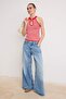 Ekru İnce Çizgili Cut Out Detaylı Triko Bluz TWOSS26BZ00890 - 5