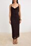 Kahverengi Kabartma Baskılı Bodycone/Vücudu Saran Maxi Örme Party Elbise TPRSS26EL00301 - 3