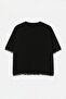 Siyah Sırtı ve Kol Ucu Dantel Detaylı Yumuşak Kumaşlı Örme Büyük Beden T-shirt TBBSS26BF00070 - 5