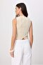 Ecru 100% Cotton Floral Embroidered Denim Vest Twoss26Ye00042 - 7