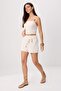 Beige Linen Look Sim Striped Belted Shorts & Bermuda Twoss26Sr00209