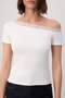 Ecru Fitted/Bodycon Boat Neck Lace Detailed Crop/Short Soft Knitted Blouse Twoss26Bz00914 - 3