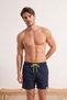 Navy Blue Green Corded Standard Size Label Detailed Swimsuit Swim Shorts