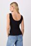 Black Plain Fitted Pool Neck Thin Strap Sleeveless Crop Ribbed Stretchy Knitted Tank Top Twoss26Al00099 - 4