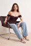 Kahverengi Büzgülü Peplum Detaylı Poplin Party Büstiyer TPRSS26BS00008 - 2