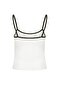 Ecru Slogan Printed Fitted Pool Collar Thin Strap Sleeveless Cotton Ribbed Knitted Tank Top Twoss26Al00149 - 8