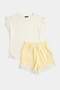 Yellow 100% Cotton Striped Ruffle Detailed Lycra Soft Tuş Knitted Pajamas Set Thmss26Pt00142 - 4