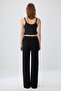 Siyah Düz Wide Leg Yüksek Bel Uzun Bağlama Detaylı Esnek Örme Pantolon TWOSS26PL00244 - 4