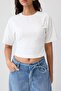 Ekru Düz Fitted Bisiklet Yaka Yarasa Kol Super Crop Pamuklu Esnek Örme T-Shirt TWOSS26TS00370 - 3