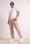 Beige Elastic Waist Straight Men's Trousers Tmnss26Pl00040 - 2