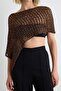 Kahverengi Bolero Pul Payet Parlak Görünümlü Crop Triko Bluz TWOAW27KZ00252 - 3