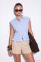 Blue Stripe Detailed Hidden Placket Pleated Blouse Tdrss26Bz00126 - 3