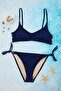 Navy Blue Bralette Covered Tunnel Regular Waist Regular Bikini Set Tbess26Bt00163 - 9