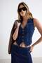Dark Blue Slightly Stretch Fitted Denim Vest Twoaw27Ye00025 - 5
