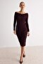 Mürdüm Carmen Yaka Bodycone Fitilli Maxi Boy Triko Elbise TWOAW27EL00012