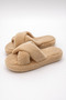 Women's Beige Cross Strapped Furry House Slippers Byndcap01 - 8
