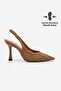 Women's Stiletto Pointed Toe Open Back V-Neck Hand Knitted Classic Heeled Shoes Nules Tan