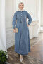 Blue Elastic Waist Buttoned Jeans Dress