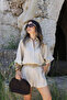 Beige Belt Detail Linen Shirt Shorts Set - 3