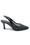 Feles Tulle Detailed Straw Open Back Stiletto Heeled Women's Shoes Black - 2