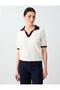 Ecru Polo Collar Short Sleeve Knitwear Blouse