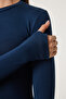Women's Ecru Navy Blue 2-Pack Crew Neck Basic Knitted Blouse with Finger Loop Detail Cr00440 - 5