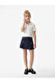 Cotton Gabardine Fabric Elastic Waist Button Detailed Pleated Short Skirt - 2