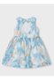 Girl's Floral Dress with Ribbon Detail at the Waist 2-10 Years Blue - 4