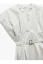 V-Neck Short Sleeve Cotton A-Line Mini Dress with Belt - 5