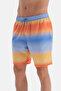 Blue - Orange Gradient Patterned Long Swim Shorts - 5