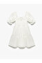 Short Sleeve Square Neck Balloon Sleeve Midi Dress