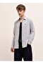 Men's Light Grey with Black Vertical Stripe Slim Fit Casual Shirt for Every Occasion